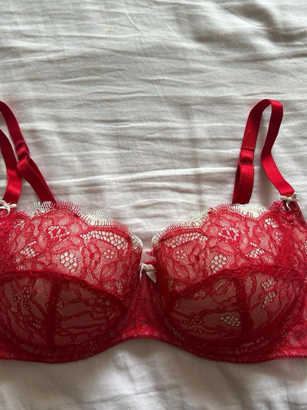 Red Lace Balconette Underwire Bra with Satin Straps